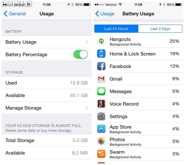 battery problem in ios 8