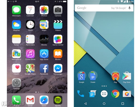 Android-5-VS-iOS-8-HomeScreen