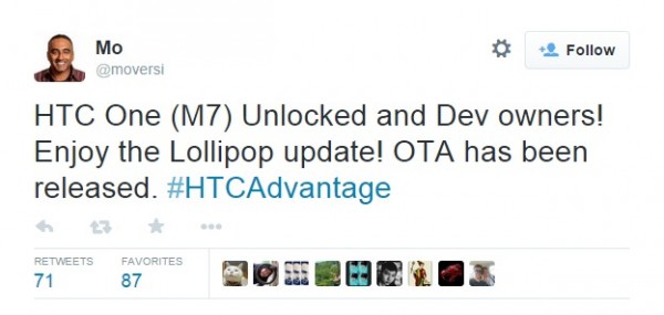 Lollipop is now rolling out to HTC One M7 Developer and Unlocked editions