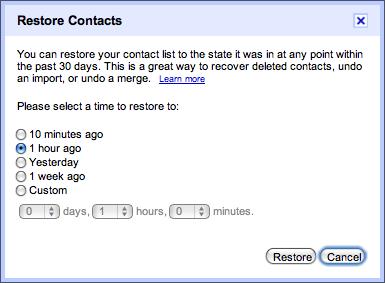 restore contacts in Gmail