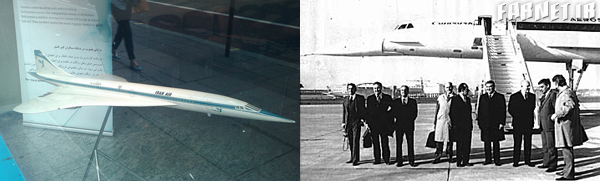 راست: تصویری منسوب به کنکورد در کیش | چپ: ماکت کنکورد ایران‌ایر ۲ فروند هواپیمای کنکورد سفارش داده بود.