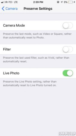 حفظ تنظیمات دوربین iOS 11